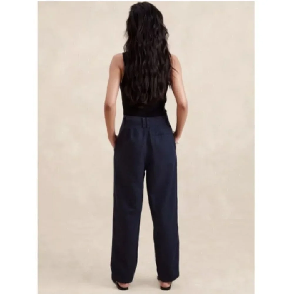 Banana Republic MYA Cotton Linen CARGO Navy Blue Pants Size 4 #882900 RT$130